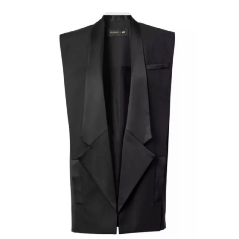 NWOT Balmain X H&M Black Satin Vest Waistcoat size 6.